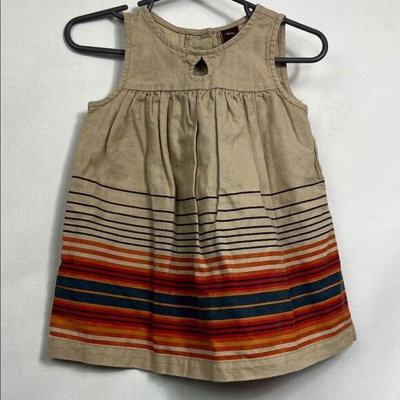 Tea Collection Other - Tea Collection Tan and Orange Stripe linen dress 6-12 months